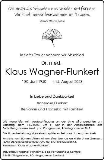 Erinnerungsbild für Klaus Wagner-Flunkert