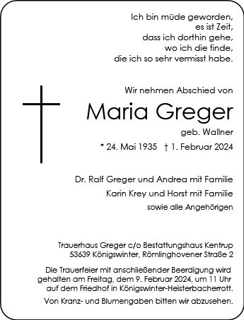 Erinnerungsbild für Maria Greger