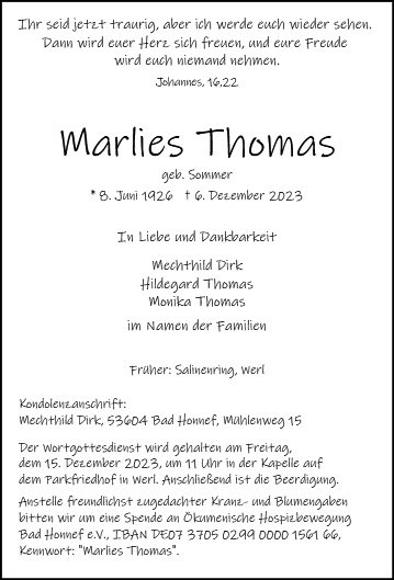 Erinnerungsbild für Marlies Thomas