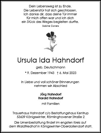 Erinnerungsbild für Ursula Ida Hahndorf